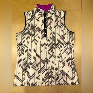 Tail Activewear Women’s Sz M Top Geometric Shirt Golf Tenis Mock Neck 3/4 Zip